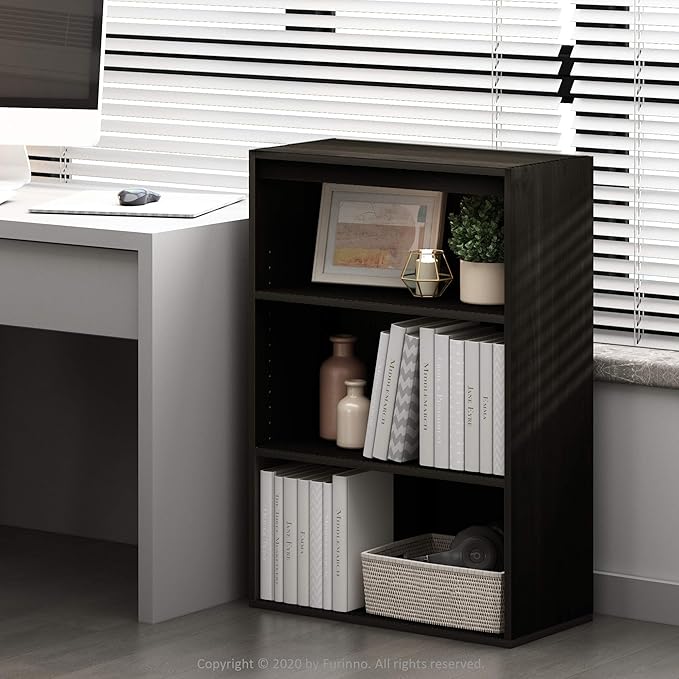 Furinno Pasir 3-Tier Open Shelf Bookcase, Dark Espresso - LeafyLoom