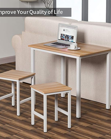 DKLGG 3 Pieces Dining Table Set, Space Saving Kitchen Table Set for 2, Small Dining Table and Chairs for 2, Compact Table w/ 2 Stools Perfect for Breakfast Nook, Living Room, Apartment - LeafyLoom