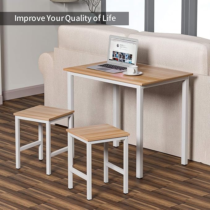 DKLGG 3 Pieces Dining Table Set, Space Saving Kitchen Table Set for 2, Small Dining Table and Chairs for 2, Compact Table w/ 2 Stools Perfect for Breakfast Nook, Living Room, Apartment - LeafyLoom