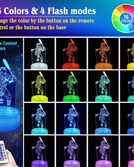 Baseball Night Light,Baseball Gifts for Boy, 3D Baseball Lamp,Kids Bedside Lamp,16 Color Change Decor Lamp with Remote & Smart Touch, Gifts for Christmas Birthday Boys Men Girls - LeafyLoom