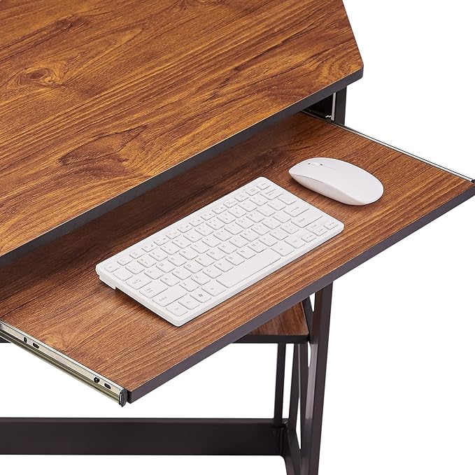 VECELO Corner Computer Desk Writing Smooth Keyboard Tray & Storage Shelves,Compact Home Office Triangle Table, Teak Brown - LeafyLoom