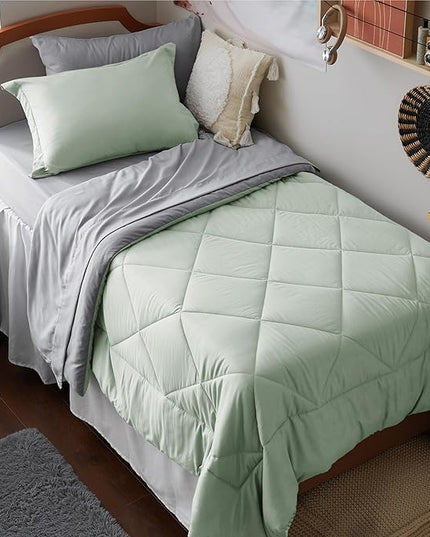 Bedsure Sage Green Twin XL Comforter Sets - 5 Pieces Reversible Twin XL Bedding Sets, Bed Sets Comforters, Sheets, Pillowcase & Sham, Grey XL Twin Bed in a Bag for College - LeafyLoom