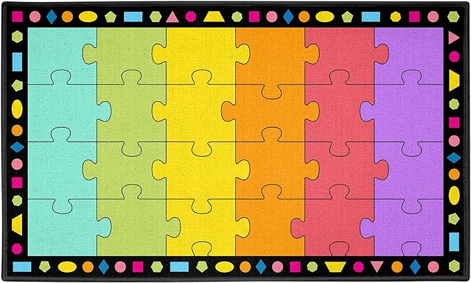 Booooom Jackson Large Classroom Rug Colorful Puzzle Classroom Carpet 7'5"x13'Area Rug with Non-Slip Backing School Classroom Seating Carpet Elementary(PzLaB-4023) - LeafyLoom