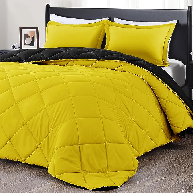 downluxe Queen Comforter Set - Lemon and Black Queen Comforter, Soft Bedding Sets for All Seasons -3 Pieces - 1 Comforter (88"x92") and 2 Pillow Shams(20"x26") - LeafyLoom