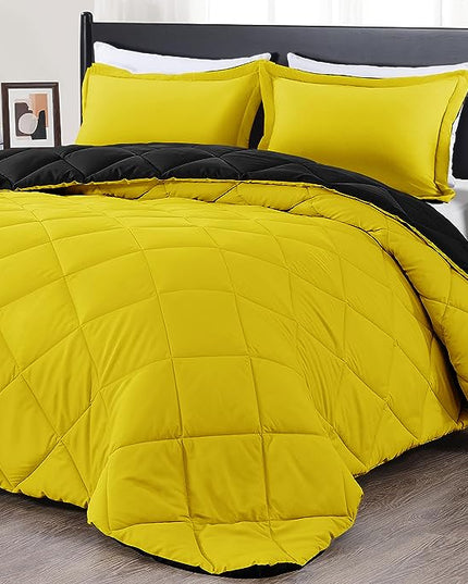 downluxe Twin Comforter Set - Lemon and Black Twin Comforter, Soft Bedding Sets for All Seasons -2 Pieces - 1 Comforter (66"x92") and 1 Pillow Sham(20"x26") - LeafyLoom