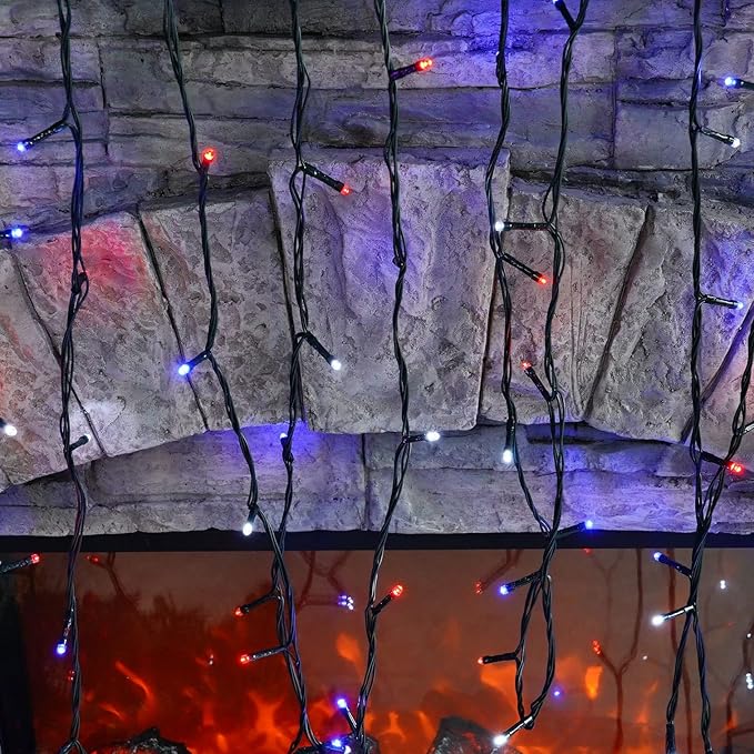 Dazzle Bright 2 Pack Red White and Blue Solar String Lights, 400LED 132FT Christmas Independence Day String Lights, Solar Powered with 8 Modes Waterproof for Outdoor Party Decorations DazzleBright