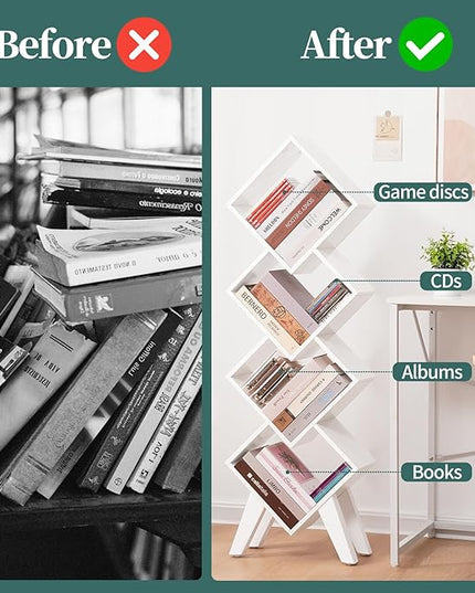 Yoobure White Bookshelf, Wood Small Bookcase 4-Tier Book Shelf, Tall Bookcases Book Organizer, Modern Bookshelves Floor Standing for CDs/Books in Small Spaces, Living Room, Home Office, Bedroom - LeafyLoom