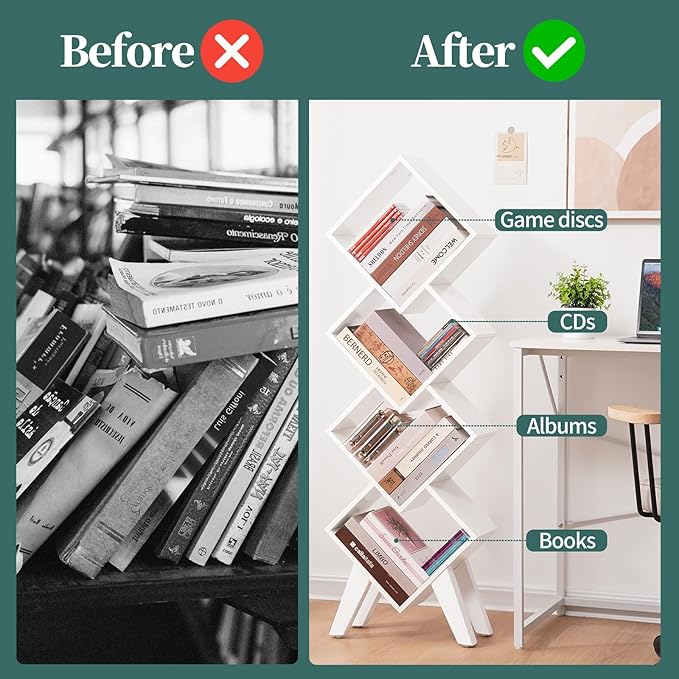 Yoobure White Bookshelf, Wood Small Bookcase 4-Tier Book Shelf, Tall Bookcases Book Organizer, Modern Bookshelves Floor Standing for CDs/Books in Small Spaces, Living Room, Home Office, Bedroom - LeafyLoom