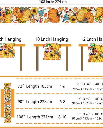 Fall Table Runner 108 Inches Long Autumn Table Runner Pumpkins Maple Leaves Gnome Fall Theme Decor for Kitchen Dining Table Home Party Decorations Unibyby