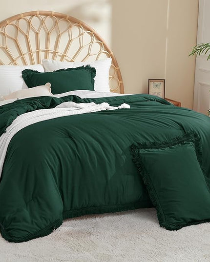 Litanika California King Comforter Set Emerald Green, 3 Pieces Cal King Forest Green Boho Tassel Bed Comforter, All Season Oversized Bedding Comforter Sets (1 Comforter 104x96 inch, 2 Pillowcases) - LeafyLoom