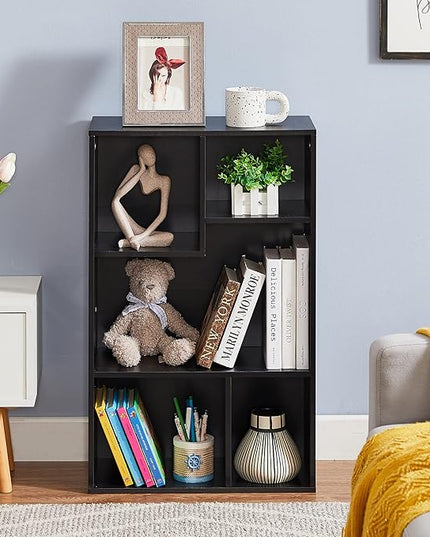 VECELO 5 Cube Modern Bookcases,3 Tier Bookshelves,31 Inch High Cubby Storage Organizer，Shelf Hight Up to 12.8 Inches Suit for Most Books,Vertical or Horizontal Use Available,Vintage Black - LeafyLoom