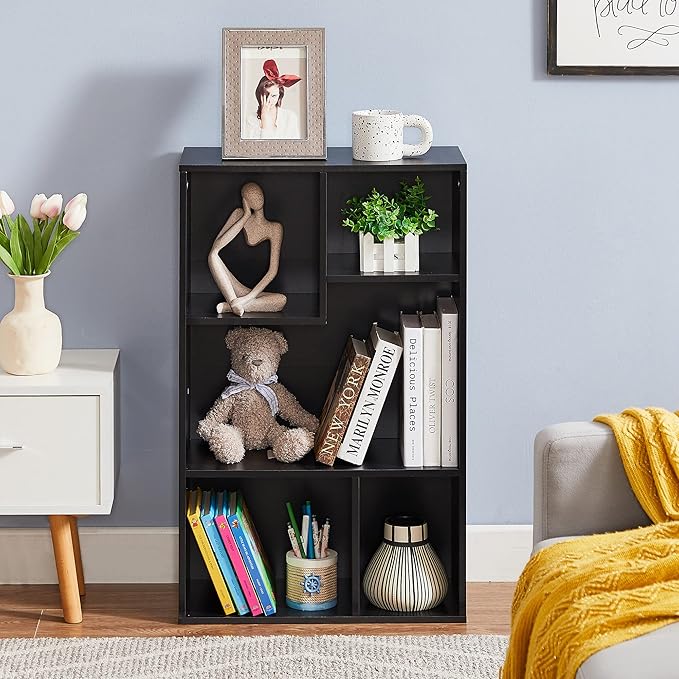 VECELO 5 Cube Modern Bookcases, Fits Tallest Hardcovers, Vertical or Horizontal Use Available, 31 Inch High Cubby Storage Organizer, Suit for Living Room, Bedroom, Children Room, Black - LeafyLoom