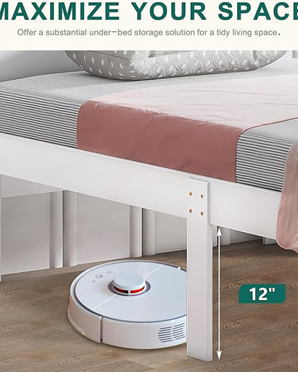 Dolonm Twin Bed Frames for Kids with 2 Drawers, Storage Platform Bed with Footboard Bench, Twin Kids Bed Headboard Frame Pine Wood, High Stable, No Box Spring Needed, Twin Bed for Kids, White - LeafyLoom