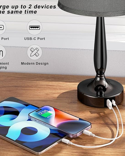 Kakanuo Touch Table Lamp for Bedroom, Small Bedside Lamp with USB C Charging Port, 3 Way Dimmable Touch Control Nightstand Lamp for Living Room and Office, LED Bulb Included - LeafyLoom