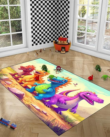 Dinosaur Rugs for Boys Bedroom - Cartoon Dinosaur Rug Dinosaur Carpet Playroom Mat for Kids Room Colorful Cute Dino Rug for Room Kids Carpet for Bedroom,4'5''×6' - LeafyLoom
