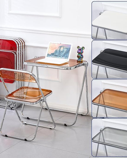 KAIHAOWIN Small Folding Table- Acrylic Morden TV Tray for Snack Dinner on Couch, Tiny Foldable Desk Writing Desk for Home Office for Small Spaces No Assembly Required - LeafyLoom