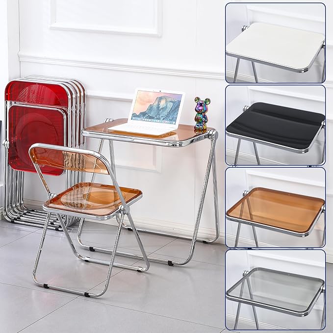 KAIHAOWIN Small Folding Table- Acrylic Morden TV Tray for Snack Dinner on Couch, Tiny Foldable Desk Writing Desk for Home Office for Small Spaces No Assembly Required - LeafyLoom