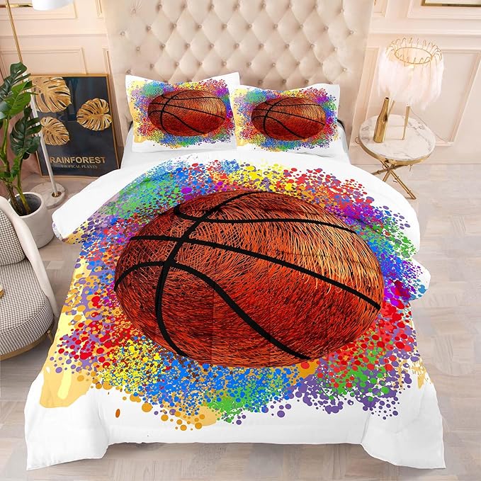 Tailor Shop Basketball Bedding Set for Boys Kids Adults Teens,Sports King Size Comforter Set,Kids Basketball Comforter Sets with 2 Pillowcases - LeafyLoom