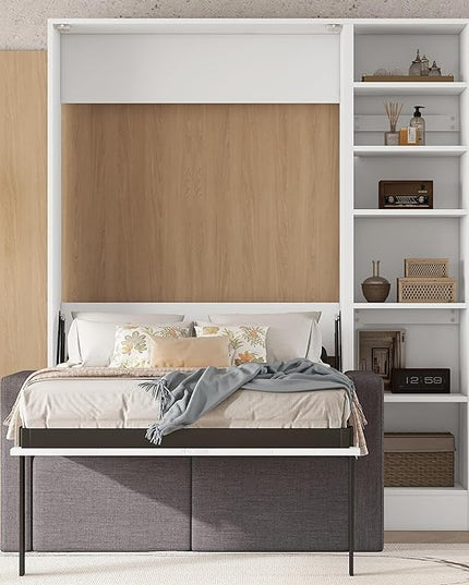 Merax Twin Size Murphy Bed Wallbed with Sofa and Side Storage Shelves,Space Saving,for Guest Living Room - LeafyLoom