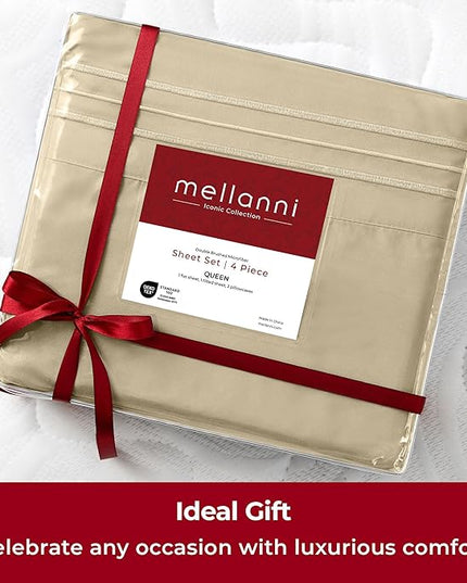 Mellanni Twin XL Sheets Set - 3 PC Iconic Collection Bedding Sheets & Pillowcases - Hotel Luxury, Extra Soft, Cooling Bed Sheets - Deep Pocket up to 16 inch (Twin Extra Long, Beige) - LeafyLoom