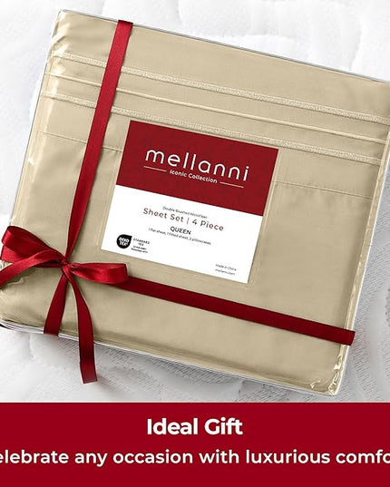 Mellanni Twin Sheets Set - 3 PC Iconic Collection Bedding Sheets & Pillowcases - Hotel Luxury, Extra Soft, Cooling Bed Sheets - Deep Pocket up to 16 inch (Twin, Beige) - LeafyLoom