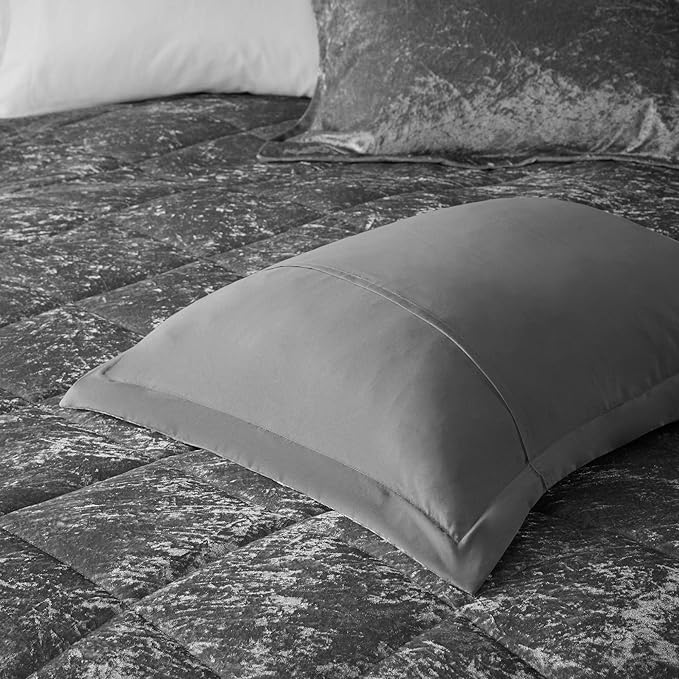 Intelligent Design Queen Comforter Set, Velvet Comforter Set , Luxury Diamond Quilting Comforter Set, Fluffy Comforter Bed Set with Decorative Pillowand 2 Shams, 4 Piece Grey, Full/Queen - LeafyLoom
