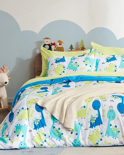 SLEEP ZONE Kids Bedding Full/Queen Comforter Set - Cute Printed for Boys, Girls, Teens, Super Soft, Fade Resistant, Cute Dino, Full/Queen - LeafyLoom