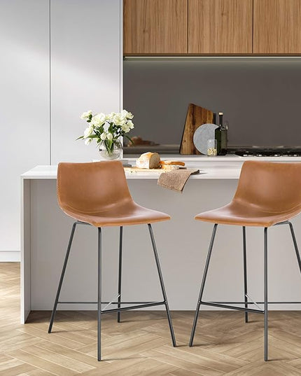 POLY & BARK Paxton 24” Counter Stool in Tan, Set of 2 - LeafyLoom
