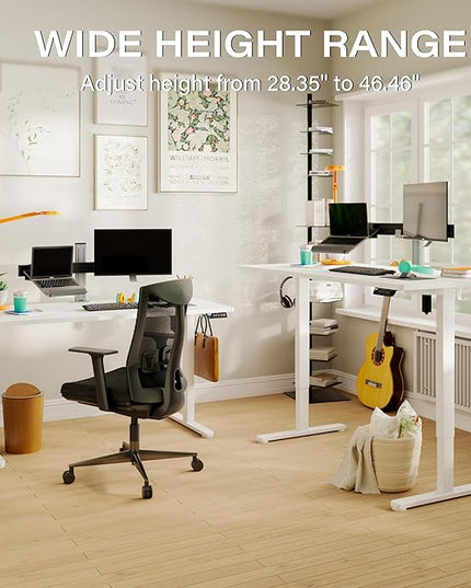 Monomi Electric Standing Desk, 63 x 28 inches Height Adjustable Desk, Ergonomic Home Office Sit Stand Up Desk with Memory Preset Controller (White Top/White Frame) - LeafyLoom