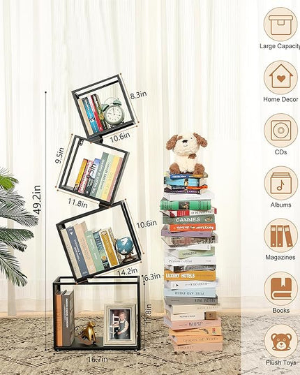 Bookshelf 2024 NEW, 4-Tier Bookshelves, 49.2" Tall Black Bookshelf, Book Shelf, Bookcase, Modern Bookshelf, Storage Shelves for CDs/Books/Collections, Display Shelf, Livingroom, Bedroom, Office - LeafyLoom