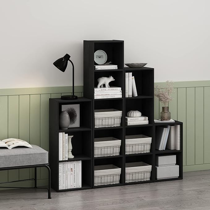 Furinno Luder Bookcase / Book / Storage, 4-Tier Cube, Blackwood - LeafyLoom