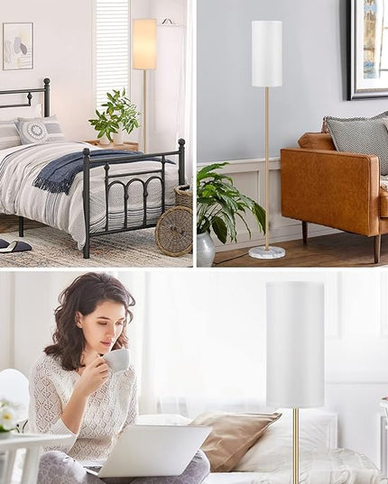 Ambimall Living Room Modern Pole Lamps for Bedrooms Tall, Gold, Marble Base, 62'' Tall Lamp for Office, Kids Room, Reading, Minimalist Floor Lamp - LeafyLoom
