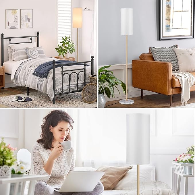 Ambimall Living Room Modern Pole Lamps for Bedrooms Tall, Gold, Marble Base, 62'' Tall Lamp for Office, Kids Room, Reading, Minimalist Floor Lamp - LeafyLoom