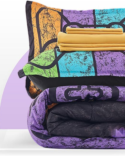 SLEEP ZONE Kids Twin Bedding Comforter Set - Super Cute Game Bedding Set for Boys, Girls, Teens - 5 Pieces Set with Comforter, Sheet, Pillowcase & Sham (Game Night) - LeafyLoom