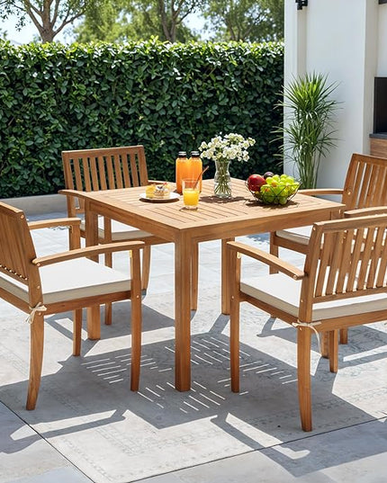 Greesum 5 Piece Patio Dining Set Outdoor Solid Wood Furniture for Yard, Garden, Porch w/Square Tabletop & 4 Chairs, White - LeafyLoom