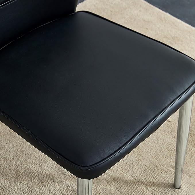 NicBex Dining Chairs Set of 4 Modern Faux Leather High Back Dining Chair Dining Room Kitchen Chairs with Silver Metal Legs,Chairs for Dining Room, Kitchen,Living Room, and Restaurants,Black - LeafyLoom