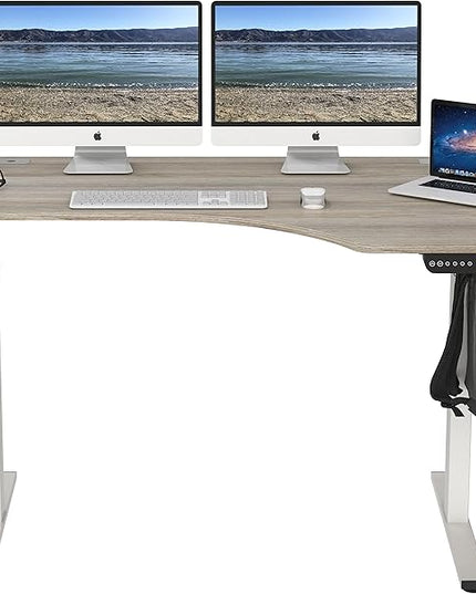 SHW 55-Inch Large Electric Height Adjustable L-Shaped Standing Desk with Right Facing Corner, Oak - LeafyLoom