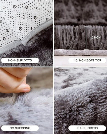 YOBATH Large Area Rugs 8x10 Feet for Living Room, Big fluffy Shag Rug for Bedroom, Soft Fuzzy Shaggy Carpet Rugs for Kids Girls Boys Playroom Nursery Dorm Room Decor, Tie-Dyed Dark Grey - LeafyLoom