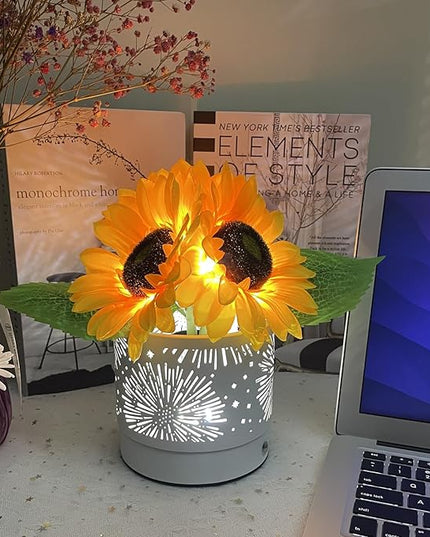 Sunflowers Lamp Touch Lam Artificial LED Sunflower Flowers with Glass Vase Table Lamp Night Light for Home Office Decor House Decorations Gift Idea - Rechargeable (Starry Sky Sunflower) - LeafyLoom