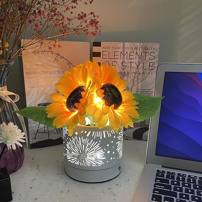Sunflowers Lamp Touch Lam Artificial LED Sunflower Flowers with Glass Vase Table Lamp Night Light for Home Office Decor House Decorations Gift Idea - Rechargeable (Starry Sky Sunflower) - LeafyLoom