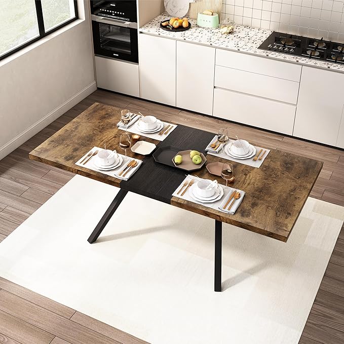 NicBex 78.74Inch Rectangular Stretch Dining Table,Modern Kitchen Table with Wooden Tabletop and Black Fine Sanded Iron Leg for 6 to 8,Large Dining Room Table for Kitchen,Dining Living Room,Brown - LeafyLoom