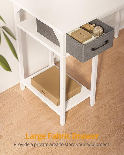 BANTI L Shaped Desk with Power Outlets, Computer Desk with Drawer, Reversible Corner Desk with Grid Storage Bookshelf, Home Office Desk, White - LeafyLoom
