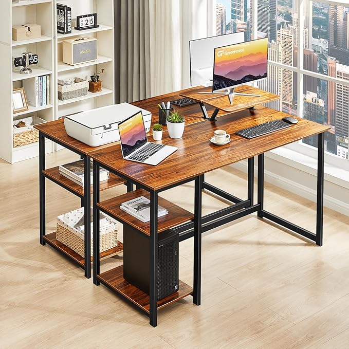 GreenForest Computer Desk with Monitor Stand,47 inch Home Office Desk with Reversible Storage Shelves Modern Writing Study Work Table,Easy Assembly,Walnut - LeafyLoom