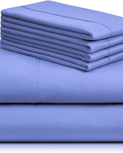 LuxClub 6 PC King Sheet Set, Breathable Luxury Bed Sheets, Deep Pockets 18" Wrinkle Free Cooling Bed Sheets Machine Washable Hotel Bedding Silky Soft - Violet Blue King - LeafyLoom