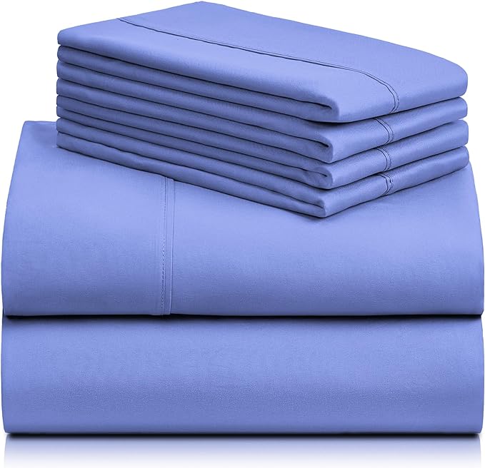 LuxClub 6 PC King Sheet Set, Breathable Luxury Bed Sheets, Deep Pockets 18" Wrinkle Free Cooling Bed Sheets Machine Washable Hotel Bedding Silky Soft - Violet Blue King - LeafyLoom