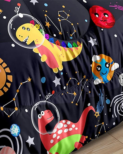 Boys Dinosaur Comforter Set Queen Size, 3Pcs Black Cartoon Dinosaur Bedding Set for Girls Kids Adults Bedroom Decor, Boys Comforter Set for All Season, Lightweight, 1 Quilt with 2 Pillowcases - LeafyLoom