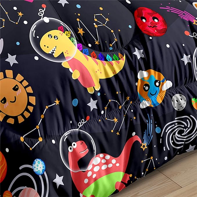 Cartoon Dinosaur Comforter Set - Boys Full Size Dinosaur Bedding Set for Bedroom Dinosaur Quilt with 2 Pillowcases for Kids Girls Boys Room Decor Lightweight Dino Comforter for All-Season, 3 Pieces - LeafyLoom