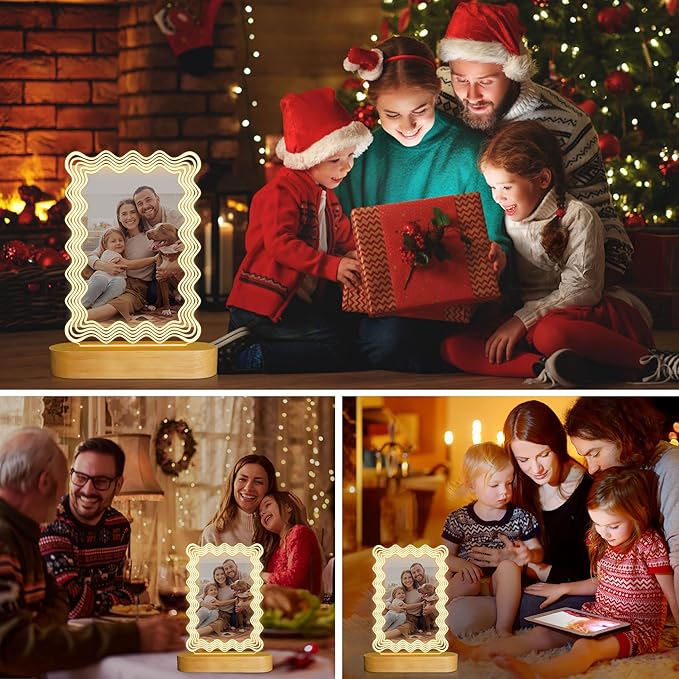 Attivolife Light up Wavy Photo Frame, 4x6 Inches Picture Frame Cute Night Light for Bedroom Aesthetic, Unique Birthday Christmas Gifts for Girl Lover Friends - LeafyLoom