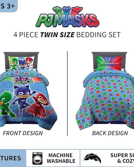 Franco Kids Bedding Super Soft Comforter and Sheet Set, 4 Piece Twin Size, PJ Masks - LeafyLoom