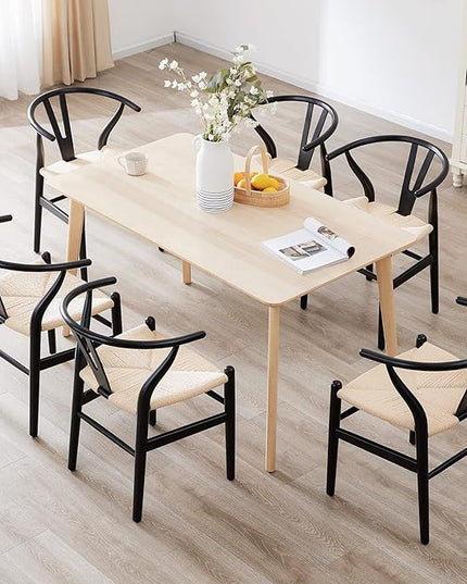 Farini Wishbone Chairs for Dining Room Solid Wood Rattan Chair Armchairs Y Shaped Backrest Hemp Seat for Home Restaurant Fully-Assembled(Set of 2,Black-Beige Seat) - LeafyLoom
